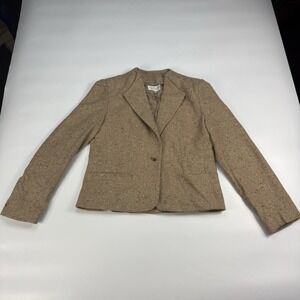 Vintage Patricia Roberts Tweed Blazer Womens 12 Wool Blend Tan Jacket